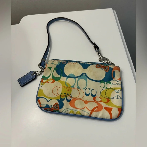 COACH Small Multicolor Nylon & Blue Leather Wristlet - Picture 1 of 3
